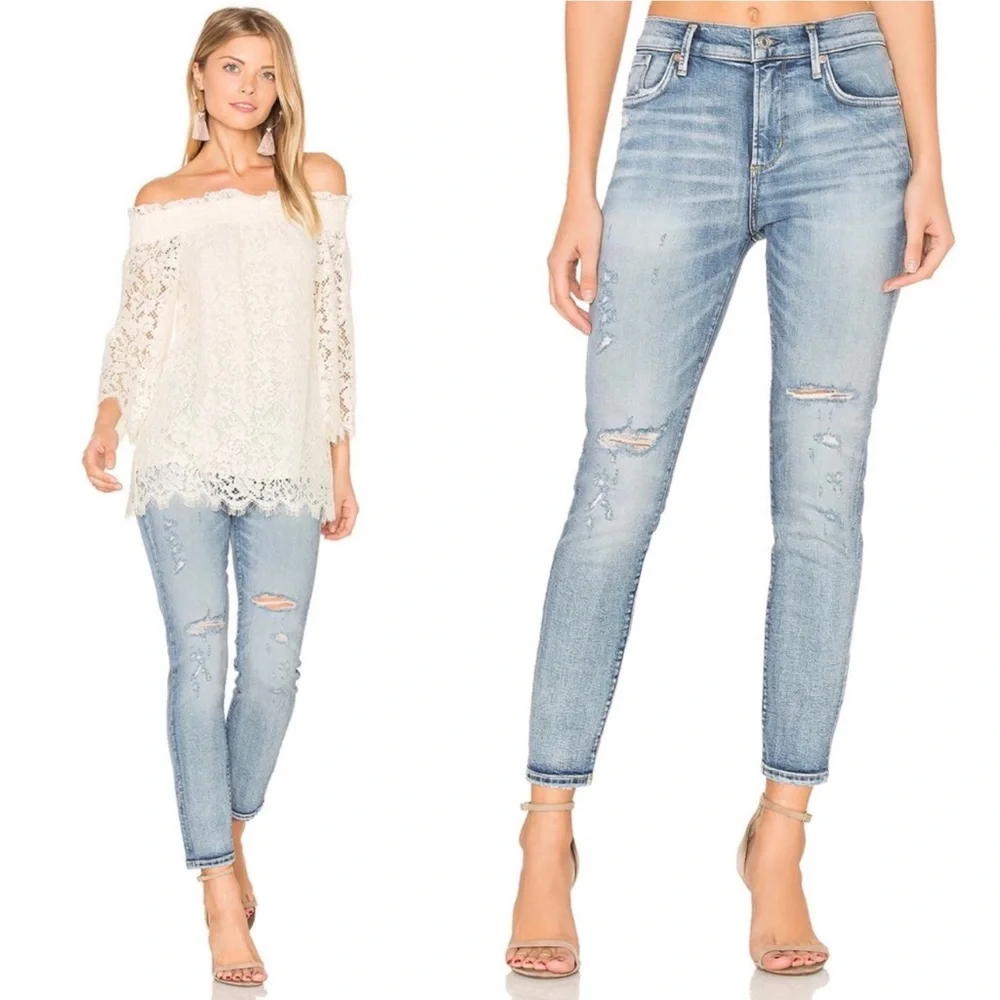 Agolde Sophie Distressed High Waist Skinny Jean High Rise Medium Blue Wash‎